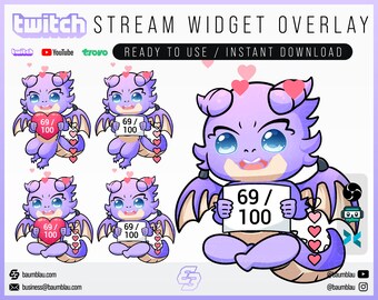 Pet Widget Goal Overlay [OBS/Streamlabs] Cute Pet Dragon [PURPLE] Widget Stream Overlay | Twitch Sub Goal Widget | Reactive Stream Overlay
