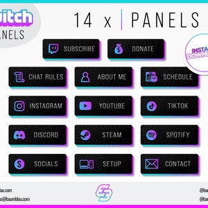 14x Twitch Panels Pack - Purple Blue Glow Panels | Clean Neon Panels - Instant Download / Ready to Use