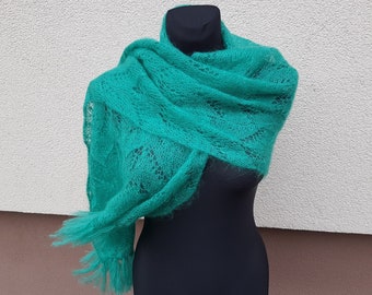 Large Green Scarf, Scarf, Knitted Scarf, Shawl, Knitted Handmade Shawl, Gift for Her, Present for Women, Christmas Gift