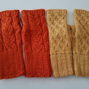 Yellow Fingerless Mittens, Orange Fingerless Mittens, Original Handmade Knitted Fingerless Mittens, Gift for Her, Unique Gift for Women