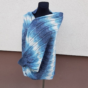 Multicolored Scarf, Multicolored Shawl, Blue- Light Blue- Dark Blue-White Scarf, Blue Shawl with Cuffs, Gift for Women, Blue Scarf