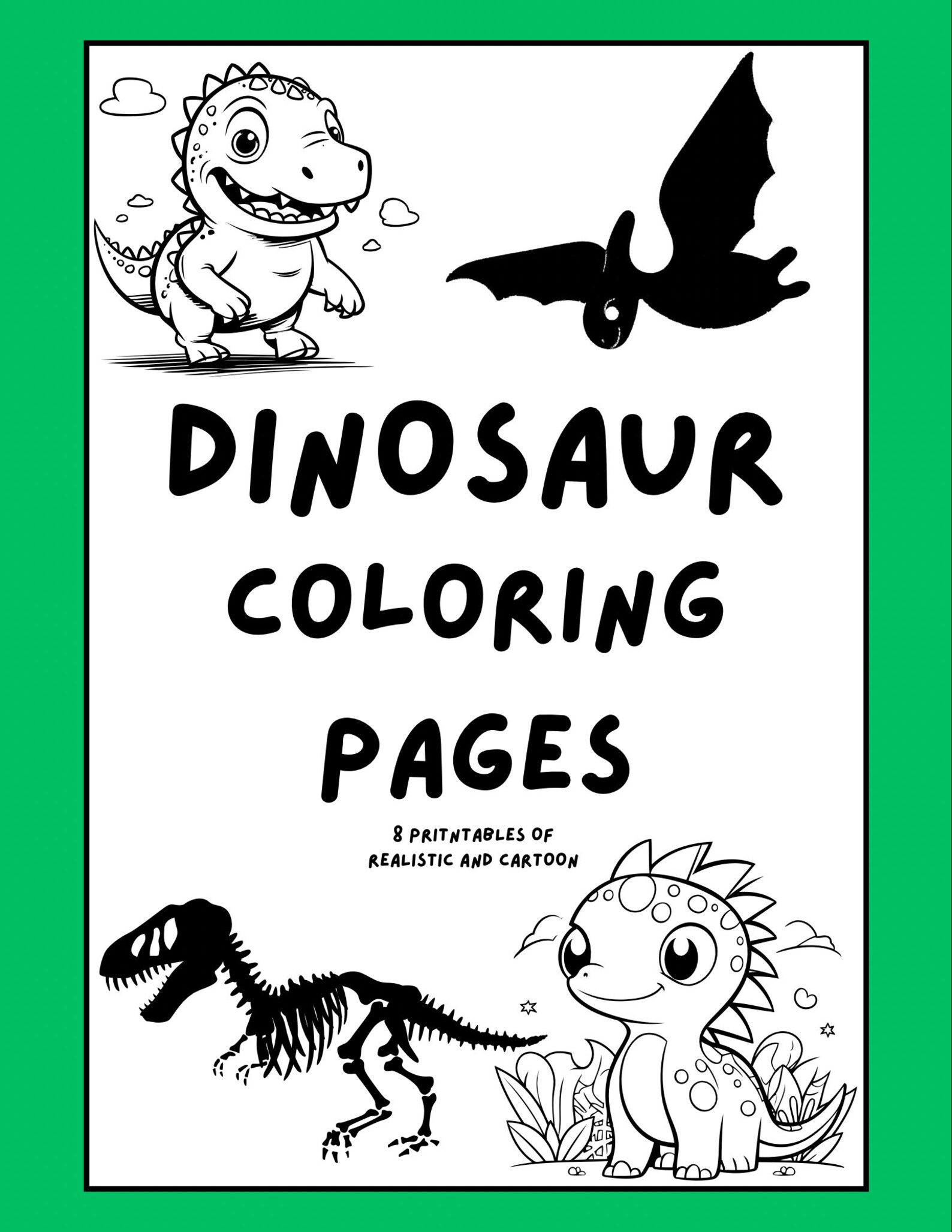 Dinasaur Coloring Pages. 8 Immediate Downloads With Cartoon and ...
