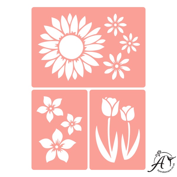 Self-Adhesive Reusable Stencil - Spring Flower Motifs