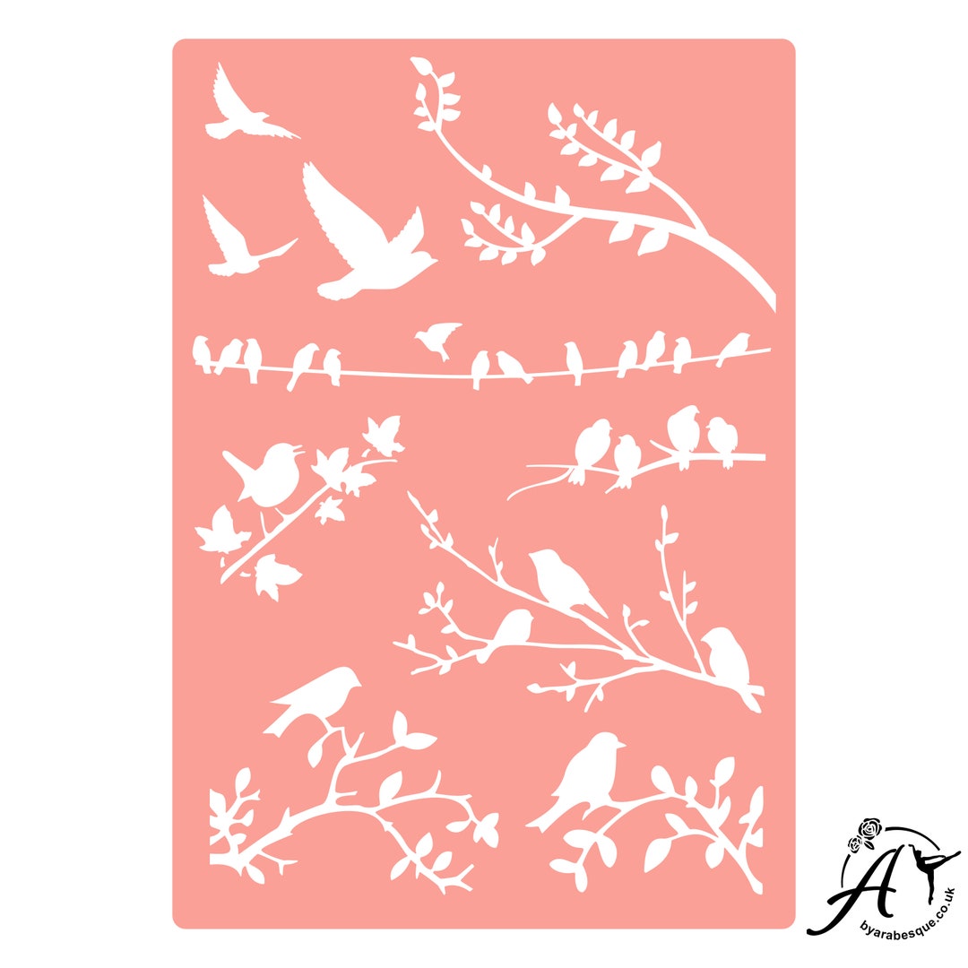 Selfadhesive Reusable Stencil Garden Birds 2 Etsy