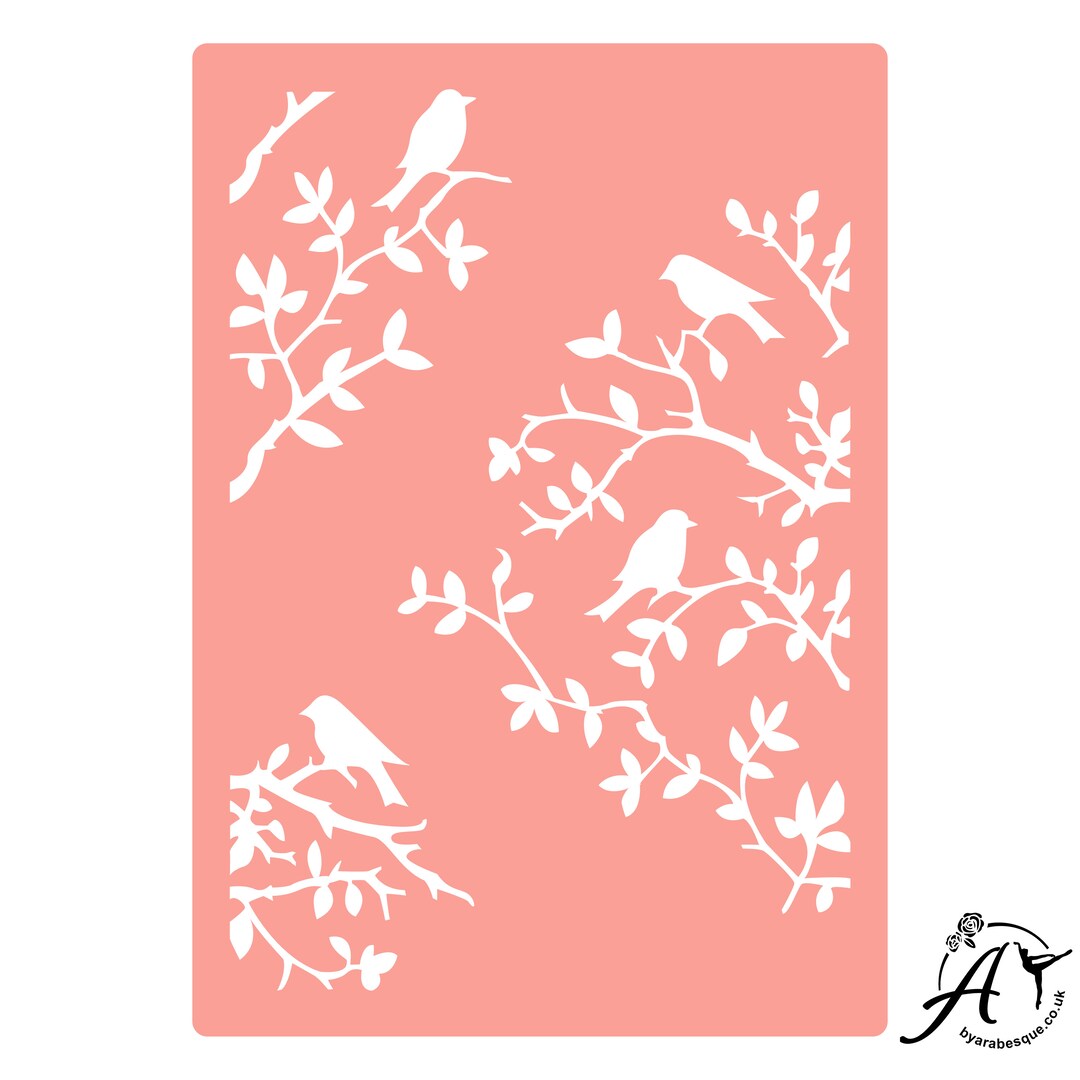 Selfadhesive Reusable Stencil Birds on Branches Etsy