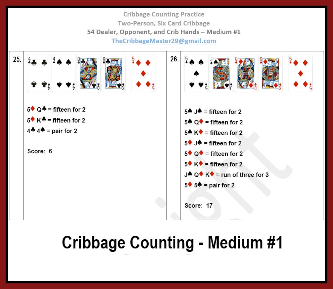 Cribbage Counting MEDIUM Practice MEDIUM Cribbage Hands Etsy