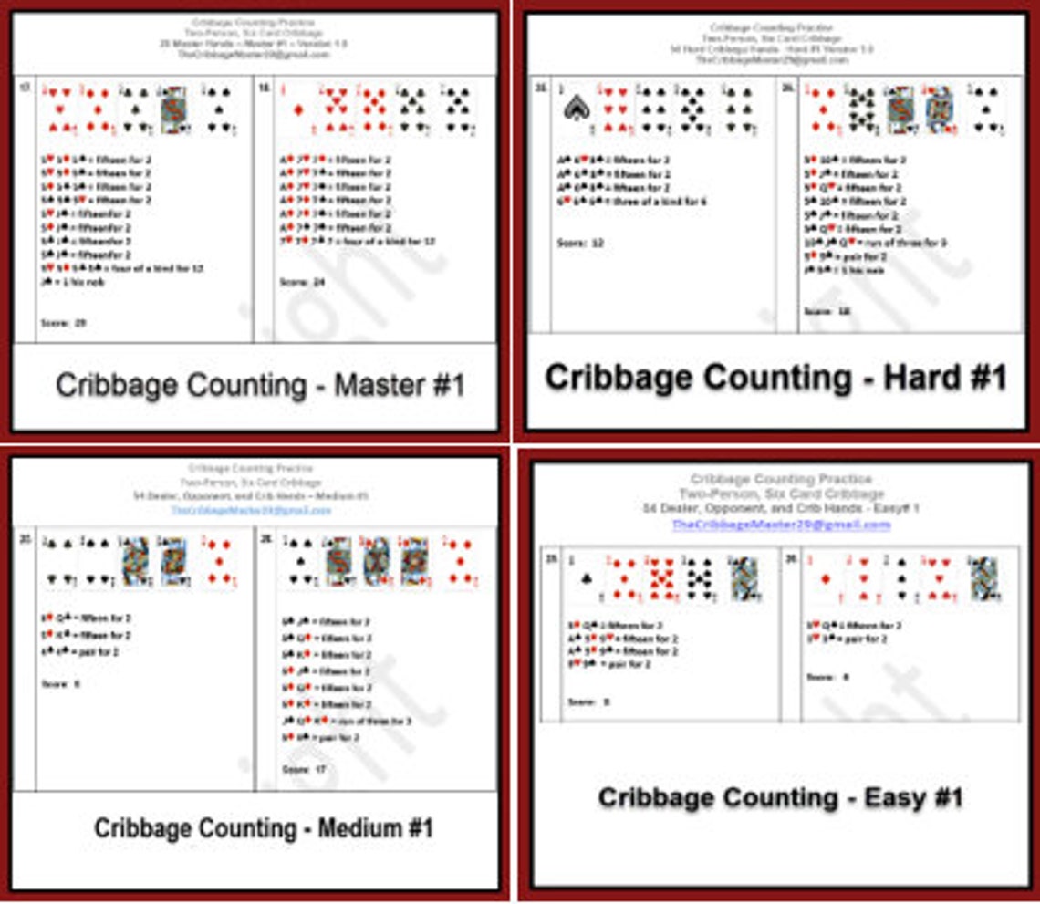 Cribbage Counting Package Includes Master, Hard, Medium, Easy Etsy