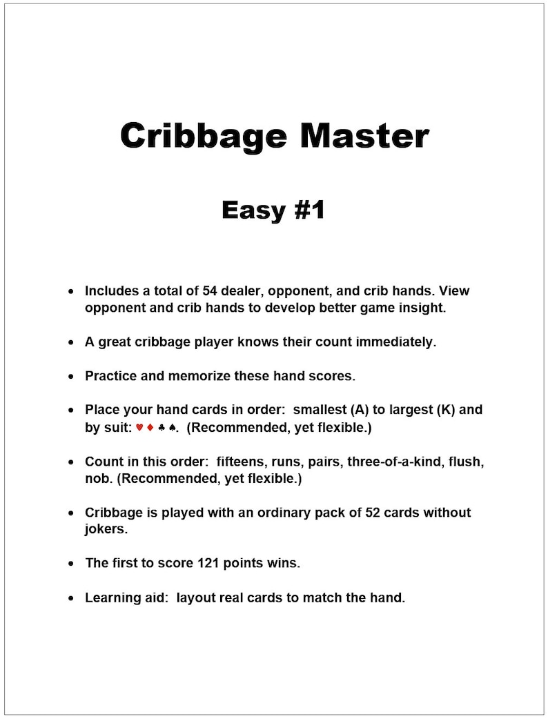 Cribbage Counting EASY Practice EASY Cribbage Hands Etsy Canada