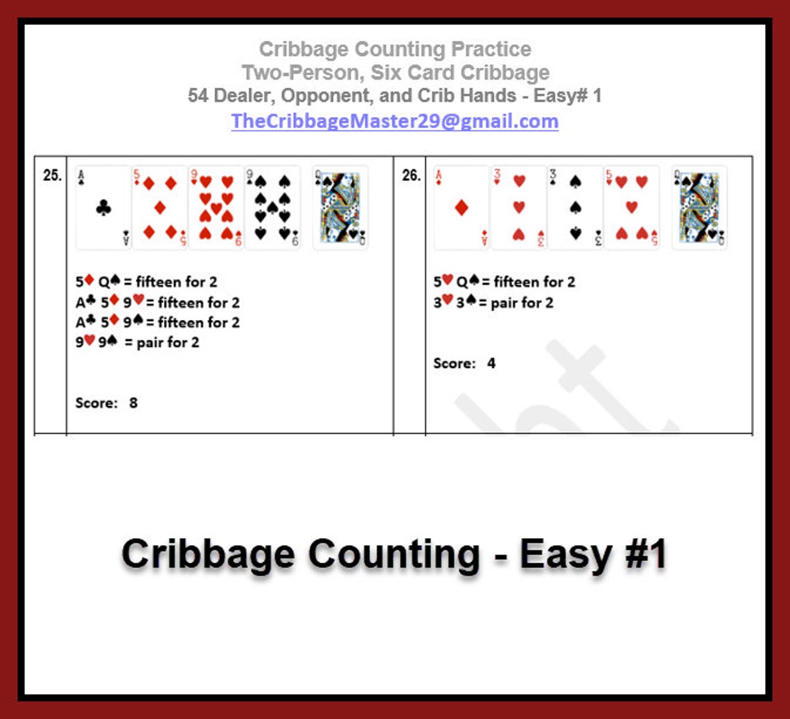 Cribbage Counting EASY Practice EASY Cribbage Hands Etsy Canada