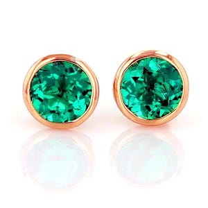 14Kt Gold Emerald Earrings Handmade Stud Lab Grown Emerald Earrings 2 carats total weight Certified with Push Backs