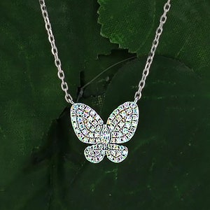 Handmade Sterling Silver Butterfly Necklace: Moissanite Italian Chain