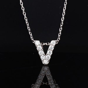 Luxury Initial V Pendant Necklace Moissanite Diamond 14KT Gold Or Silver Complete with Chain Custom Made 3D Hi Quality Fast Ship from USA