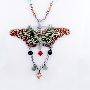 Butterfly Necklace Plique a Jour Translucent Enameling with Swarovski Crystals