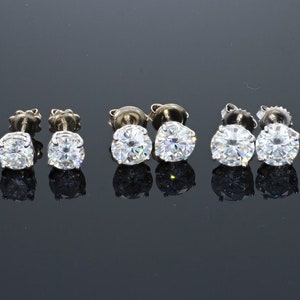 14Kt Gold Moissanite Diamond Round Stud Earrings in all sizes with Push Backs