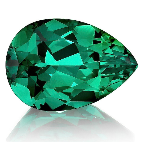 Emerald Pear Hydrothermal Colombian Lab Grown Faceted True Muzo Green Certified AAA Highest Quality for Jewelry Making May Birthstone