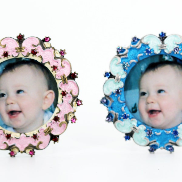 2 Mini Frames Blue Pink Baby Frames Colorful Perfect Gifts crystallized with Swarovski Crystals