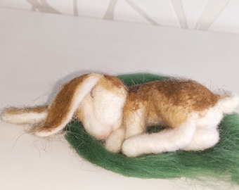 Daisy the needle felted sleeping bunny, pure wool