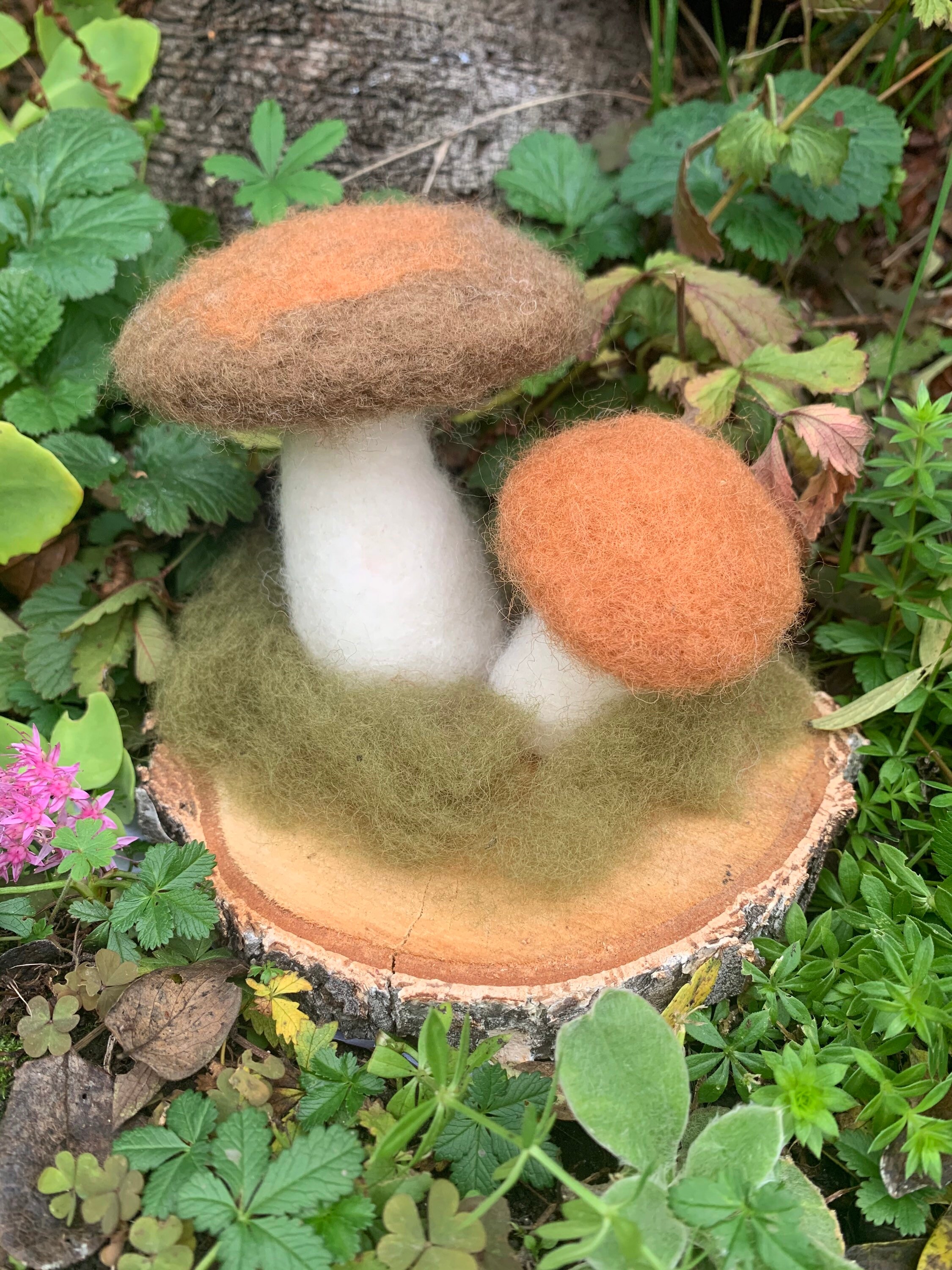 Champignon en Laine Cardée Fait à La Main