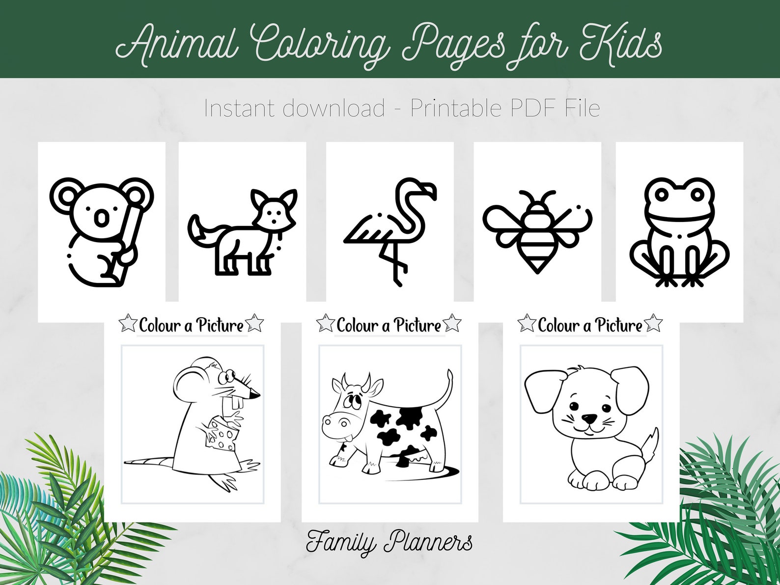 Animal coloring pages for kids PDF animal coloring book | Etsy