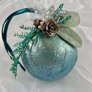 Christmas Ornament, Decorative Bauble, Aqua and Gold Ornament, Christmas Decor, Tree Ornament, Unique Ornaments, Custom Tree Decor, Handmade