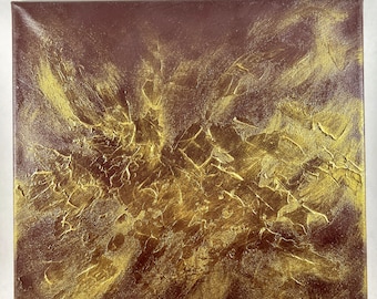 Original Abstract Acrylic Painting: Gold Texture Art (12x12)