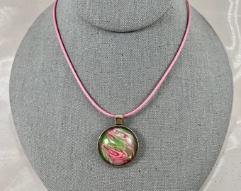 Handmade Acrylic Paint Pour Necklace: Fluid Art Pendant