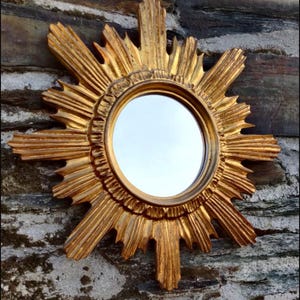Vintage sunburst mirror sunshaped mid century gold golden