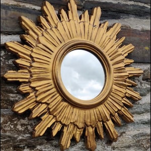 Vintage mid century golden sunburst sun shaped mirror