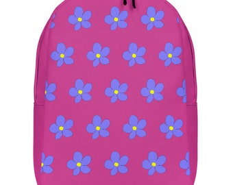 Kleiner Rucksack, Lila und Gelbe Blume auf Rosa - Minimalistischer Rucksack, Frauen, Mädchen