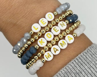 Custom Word Bracelet | Beaded Initial Bracelet | Mama Stack Bracelet | Bead Name Bracelets for Women | Mom Gift | Alpabet Bracelet