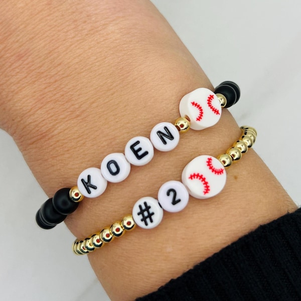 Personalized Baseball Bracelet Set, Baseball Mom Bracelet, Custom Sports Bracelet, Sports Team Bracelet, Softball Mom Gift, Soccer Mom
