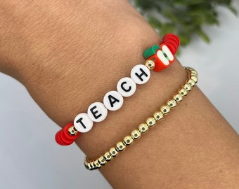 Teacher Bracelet | Teacher Apple Bracelet | Teacher Gift | Teacher Appreciation | Apple Charm | Custom Teacher Bracelet | Personalized Name