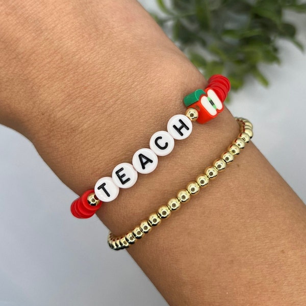 Teacher Bracelet | Teacher Apple Bracelet | Teacher Gift | Teacher Appreciation | Apple Charm | Custom Teacher Bracelet | Personalized Name