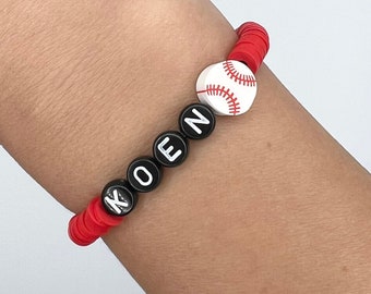 Baseball Heishi Name Bracelet | Sports Bracelet for Kids | Ball Players Gift | Spirit Wear | Team Colors Bracelet | Custom Name Bracelet