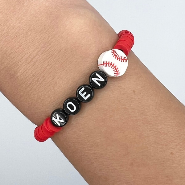 Baseball Heishi Name Bracelet | Sports Bracelet for Kids | Ball Players Gift | Spirit Wear | Team Colors Bracelet | Custom Name Bracelet