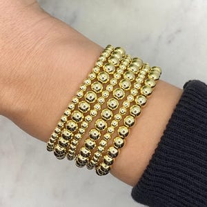 Gold Beaded Bracelet | 14k Gold Ball Bracelet | Non-Tarnish Gold Bracelet | Gold Stacking Bracelet | Gold Filled Stretch Bracelet | 4mm, 5mm