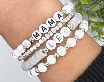 Personalized Beaded Bracelet | Name Bracelet | Mama Stack Bracelet | Custom Word Bracelet | Matte Bead Name Bracelet | Silver Name Bracelet
