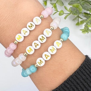 Mama Name Bracelet | Personalized Name Bracelet | Handmade Bracelet | Custom Beaded Word Bracelet | White Name Bracelet | Blue Name Bracelet