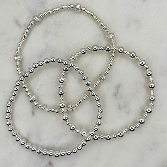 Silver Beaded Stacking Bracelet | Sterling Silver Bead Stretch
