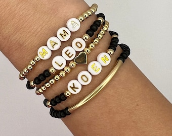 Personalized Mama Bracelet Stack | Custom Name Bracelet Set | Minimalist Jewlery | Women's Beaded Bracelets | Gift for Mom | Gold Name