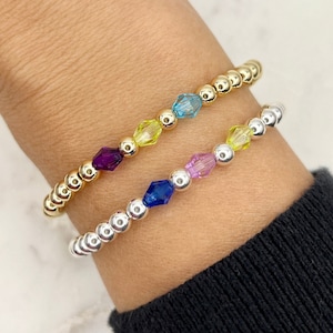 Birthstone Beaded Bracelet, Family Birthstone Bracelet, Personalized Bracelet, New Mom Gift, Mother’s Day Gift, 14k Birthstone Jewelry