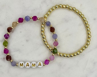 Custom Mama Name Bracelet | Mama Stacking Bracelet Set | Personalized Word Bracelet | Kids Name Bracelet | Colorful Beaded Name Bracelet