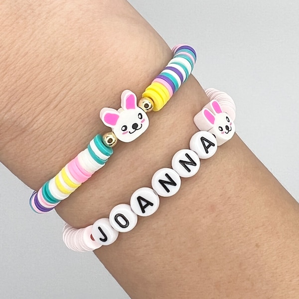 Easter Name Bracelet | Bunny Charm Bracelet | Easter Basket Stuffer | Personalized Easter Bracelet | Custom Name Jewelry for Kids | Spring