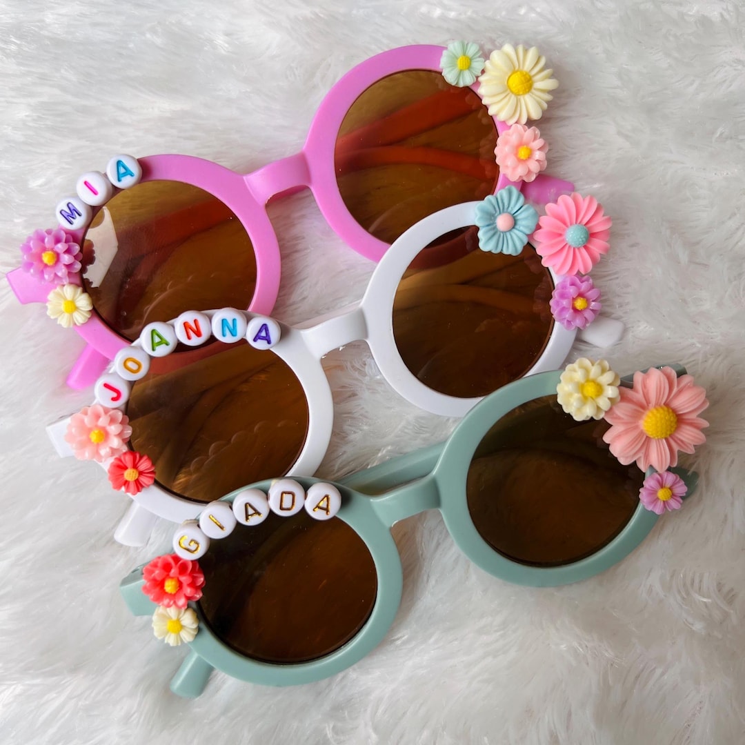 Girls Floral Daisy Personalized Sunglasses, Custom Kids  display picture 2