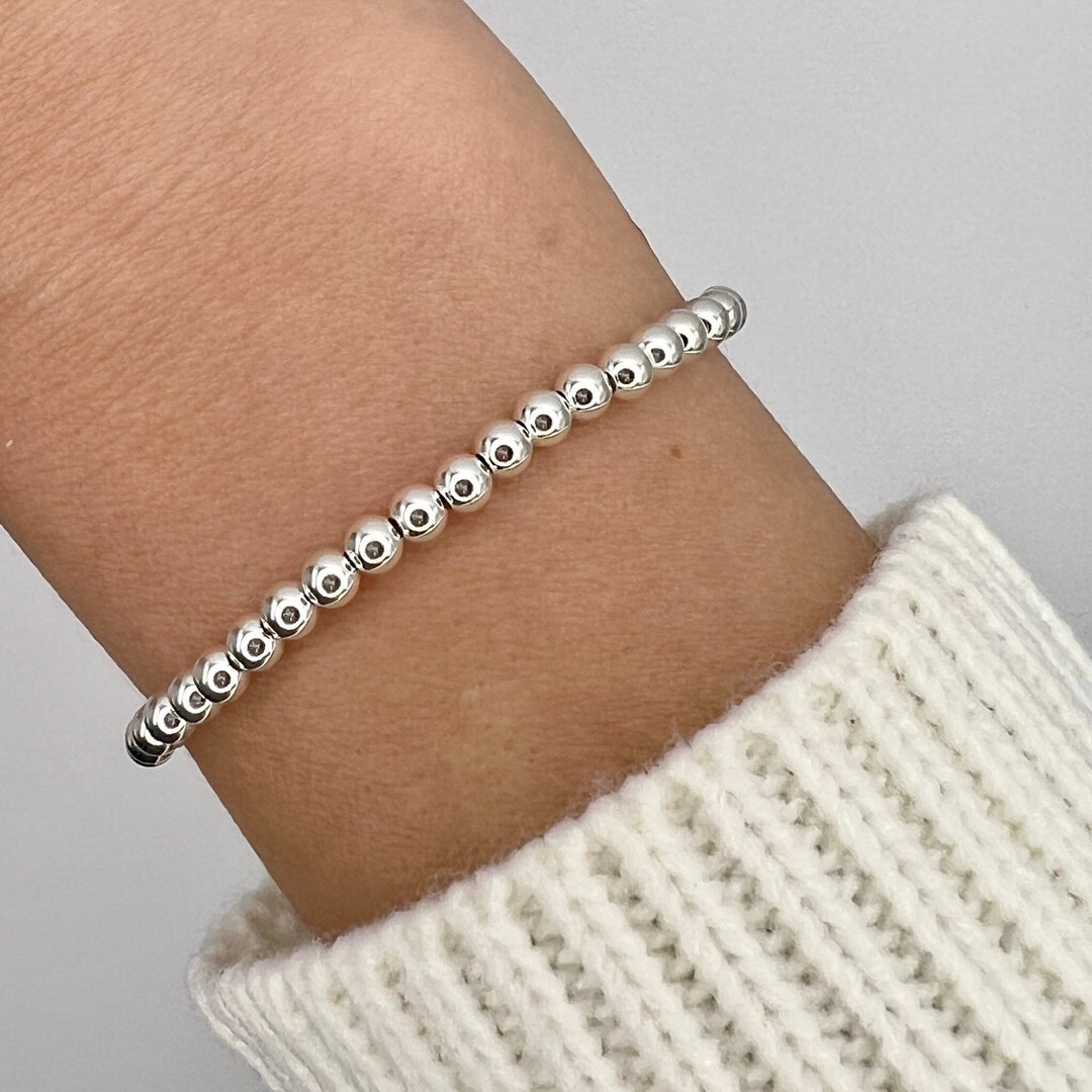 Sterling Silver Beaded Bracelet | Silver Bead Stretch Bracelet | Silver ...