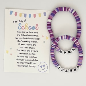Mommy and Me First Day of School Bracelets | First Day of Kindergarten Gift | Matching Bracelet Set | Beaded Name Bracelet | Comfort Gift |