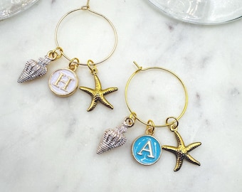 Last Toast on the Coast Initial Wine Charm, Beach Theme Bachelorette Favors, Shell Wine Glass Charms, Coastal Bridal Shower Favors, Starfish