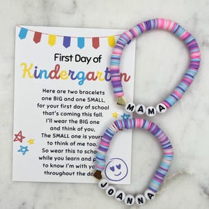 2-Pcs First Day Of Kindergarten Bracelet Set - Matching Mother & Child Dinosaur Bracelets, Adjustable
