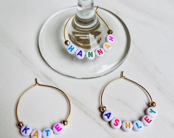 Custom Name Tags for Wine Glasses, Wine Glass Charms, Personalized Drink Tags, Drink Markers, Bridal Shower Favors, Bachelorette Party Favor