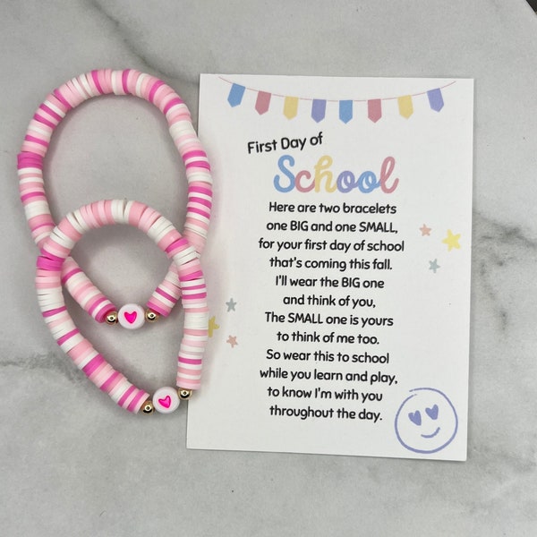 Back to School Mommy and Me Bracelets | Matching Heart Bracelet Set | First Day of School Bracelets | Colorful Heart Bracelet